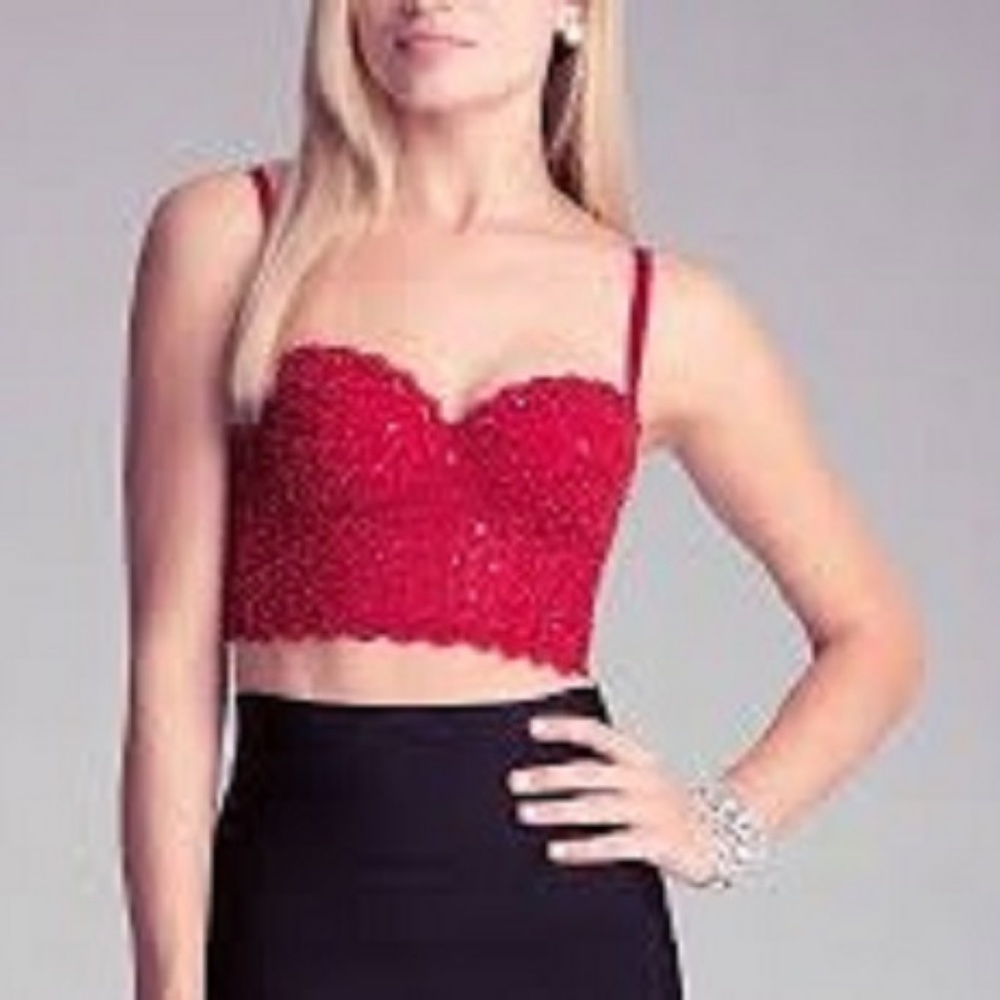 Lace bra crop top in red color.